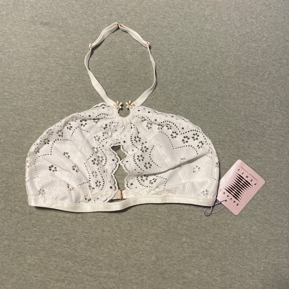 Savage X Fenty White Bombshell Broderie Lace Halter Bralette Large L
